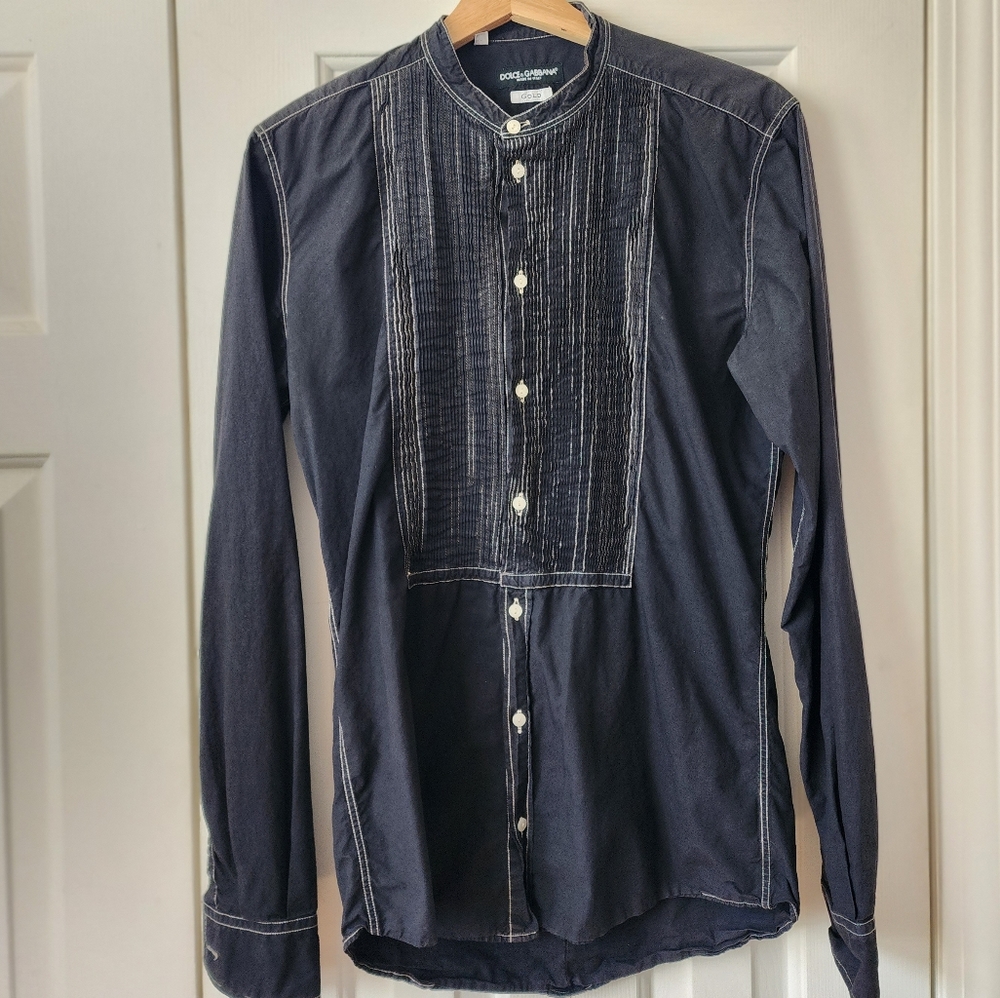 Dolce & Gabanna Men's Gold Ruffle Button Down Dress Shirt